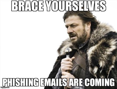 The Brace Yourselves X is Coming meme containing the text "Brace yourselves", and "Phishing emails are coming"