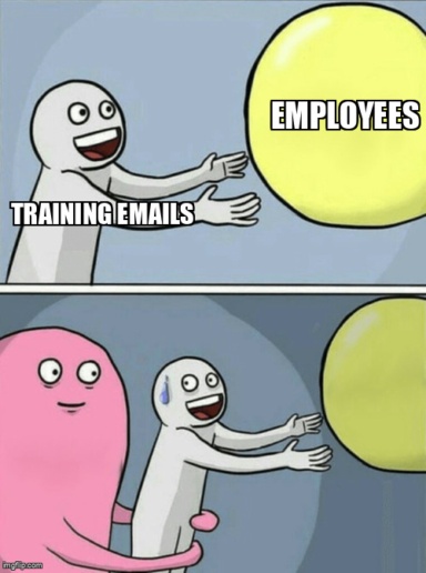 The Running Away Balloon meme containing the text "Training emails", and "Employees"